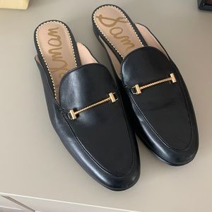 Black leather mules